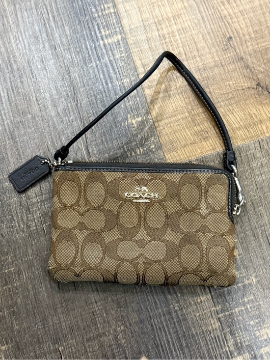 Coach Handbags - Coach‎ Brown Signature Wristlet with Black Trim